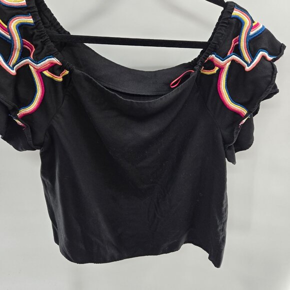 Catherine Malandrino Black Embroidery Off-Shoulder Blouse Size Large - Picture 5 of 8